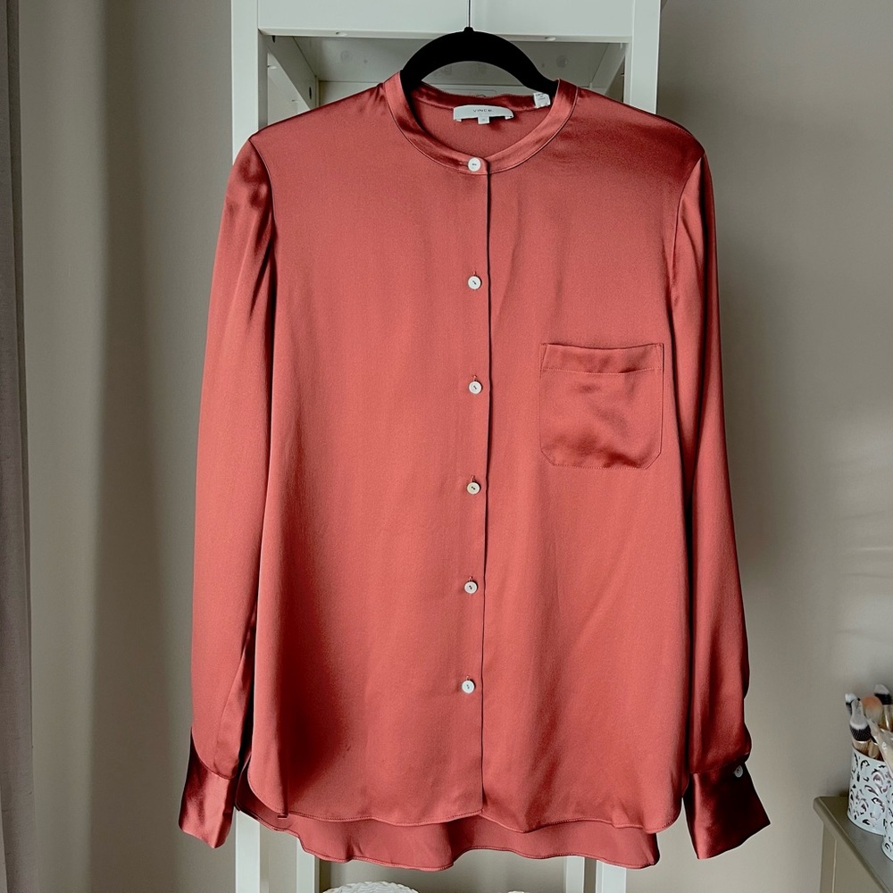NWOT Vince 100% Silk Terracotta Shirt/Blouse